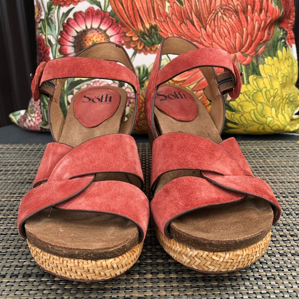 Sofft Coral Suede Wedge Sandals